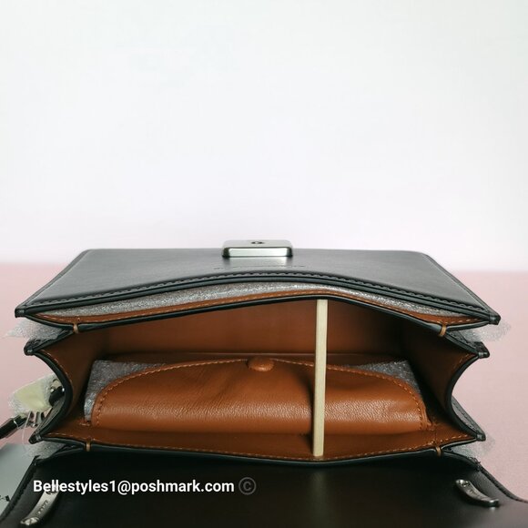 COACH Bandit Luxe Refined Smooth Calf Leather Small Crossbody Bag- Black color ⭐ - Picture 12 of 16